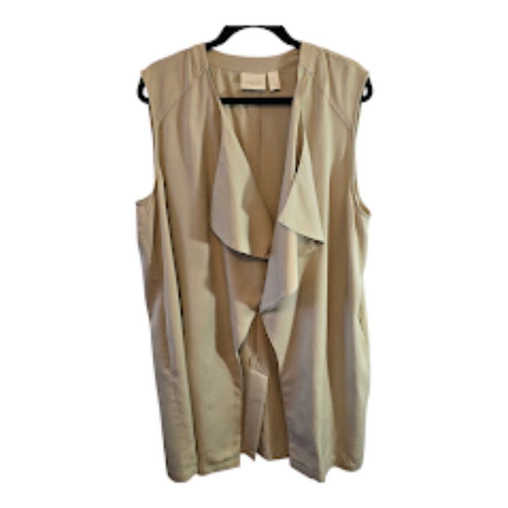 CHICOS OPEN FRONT TAN SLEEVELESS VEST NEUTRAL FRONT DRAPE SIZE 2 LARGE (12)